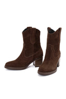 Women's Brown Chunky Heel Suede Leather Cowboy Boots | Derimod