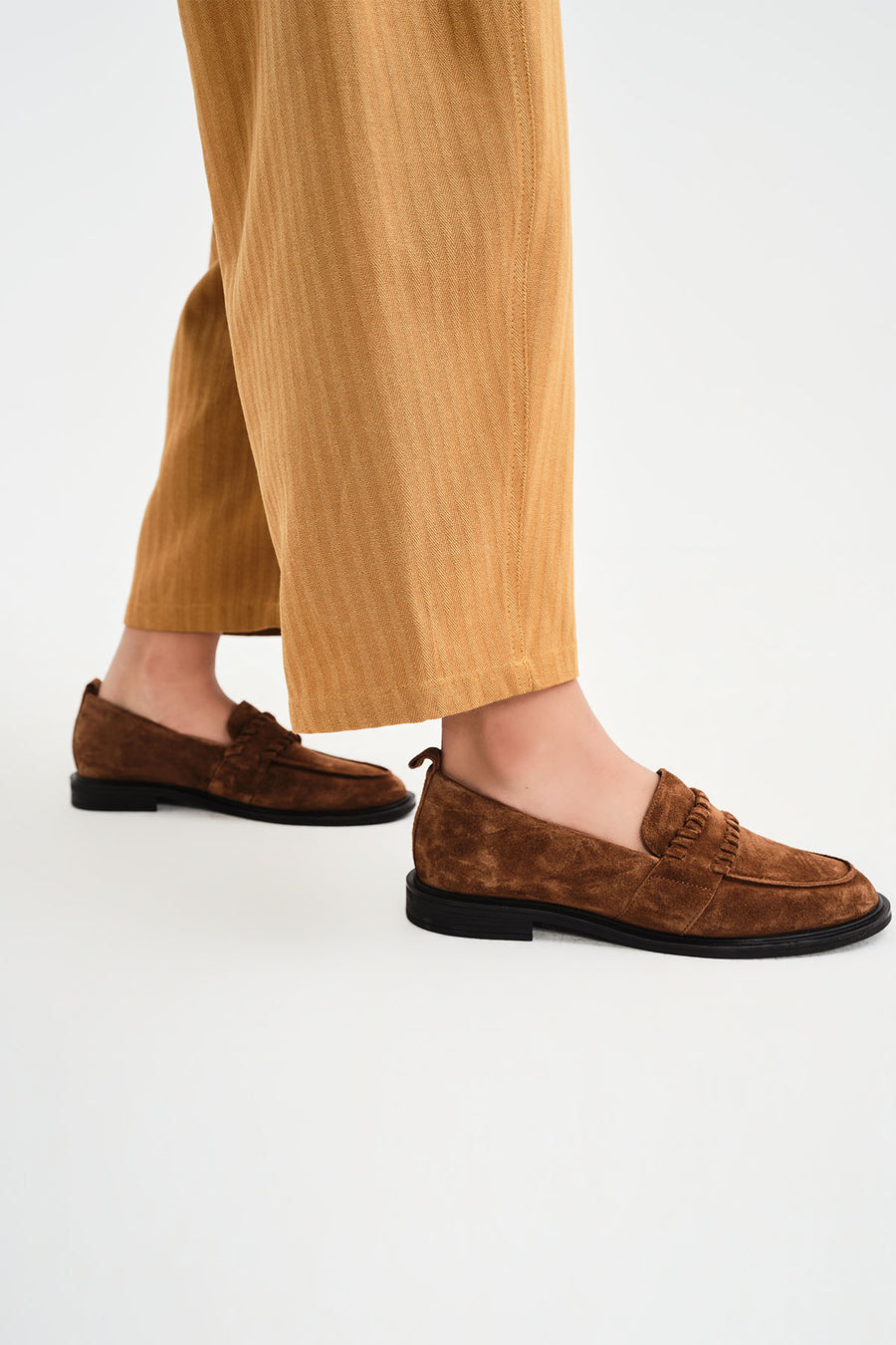 Woman Tan Suede Masculine Loafer