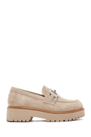 Women's Beige Thick Soled Suede Leather Masculine Loafer | Derimod