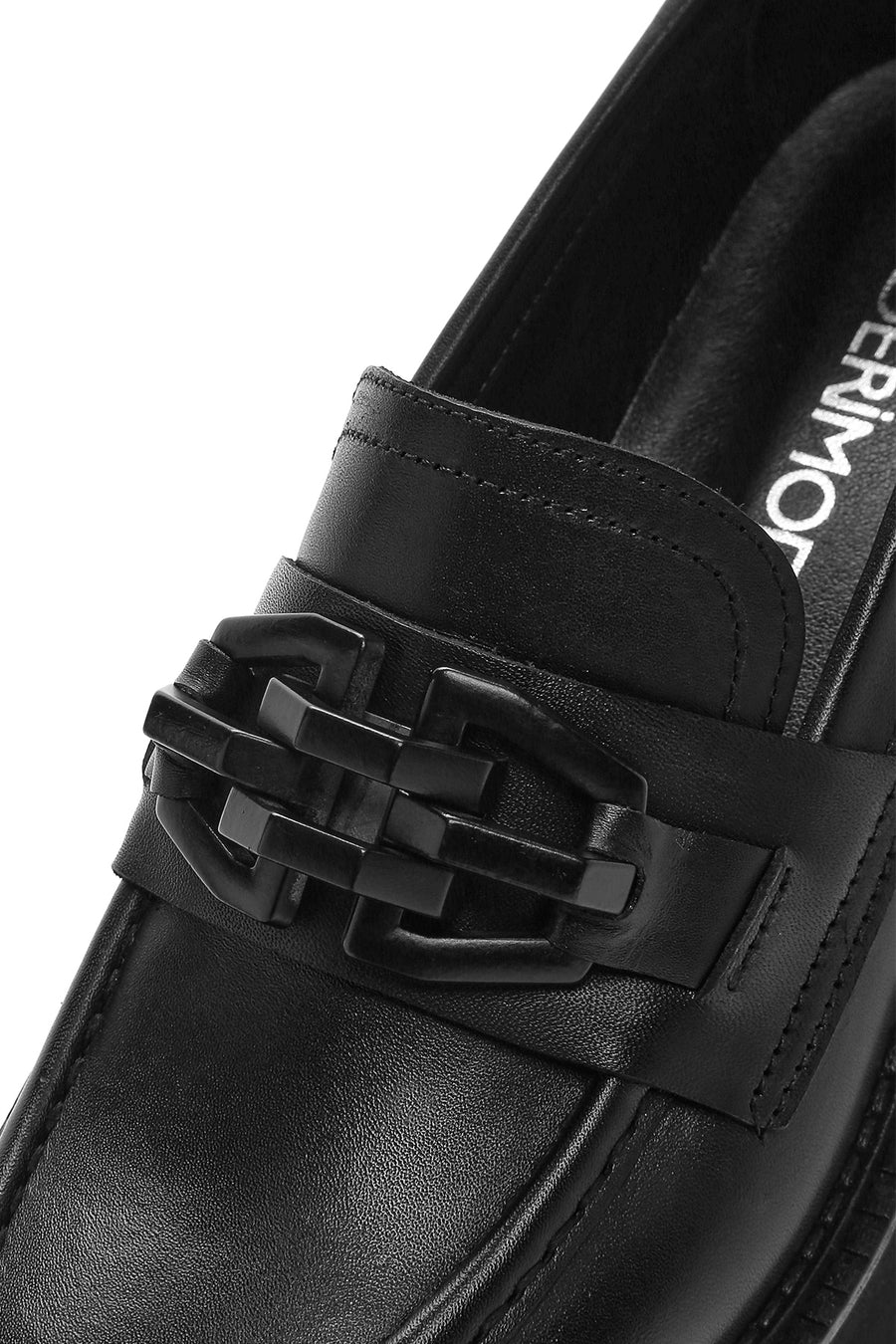 
Women's Black Thick Sole Leather Masculine Loafer
