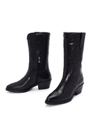 Women's Black Zippered Leather Cowboy Boots | Derimod