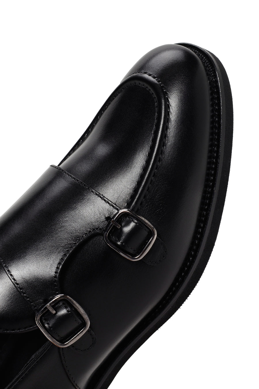 Men's Black Double Buckle Leather Casual Loafer
