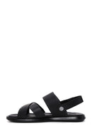 Men's Black Leather Printed Sandals | Derimod