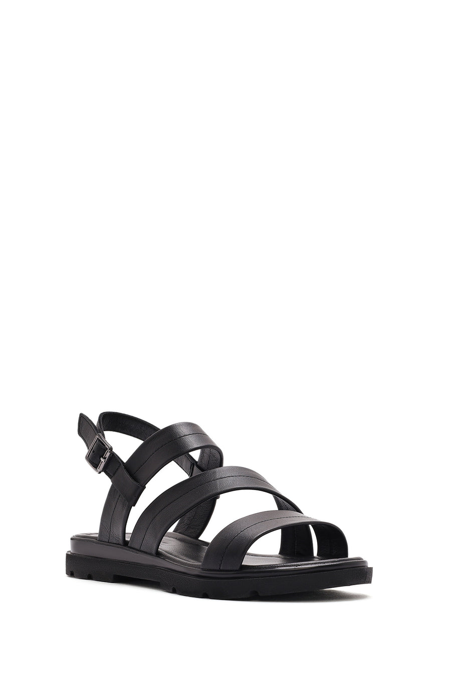 Women's Black Leather Ankle Buckle Sandals