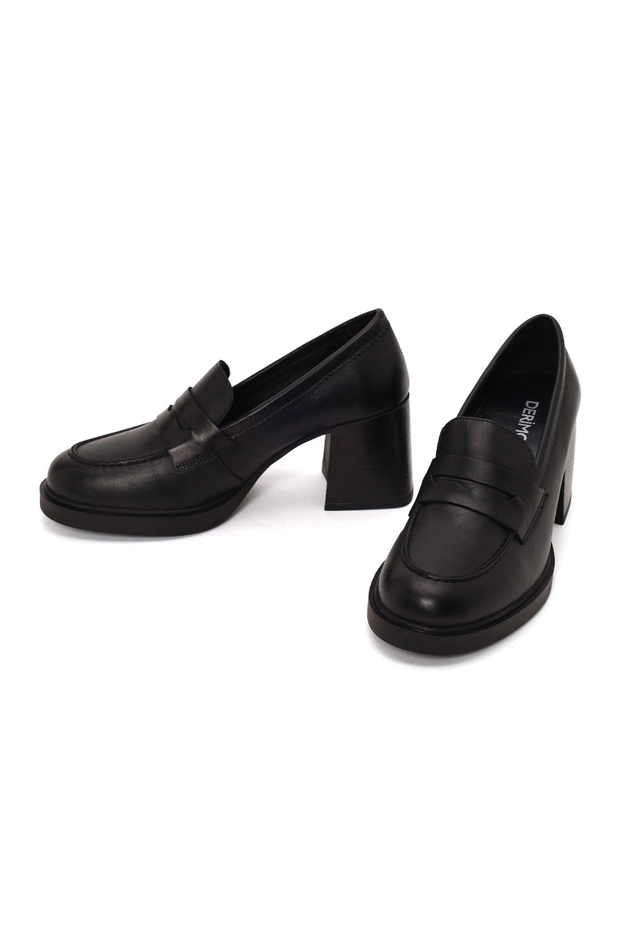 Woman Black Chunky-Heeled Leather Masculine Loafer