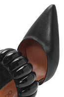 Women's Black Thin Heeled Leather Slippers | Derimod