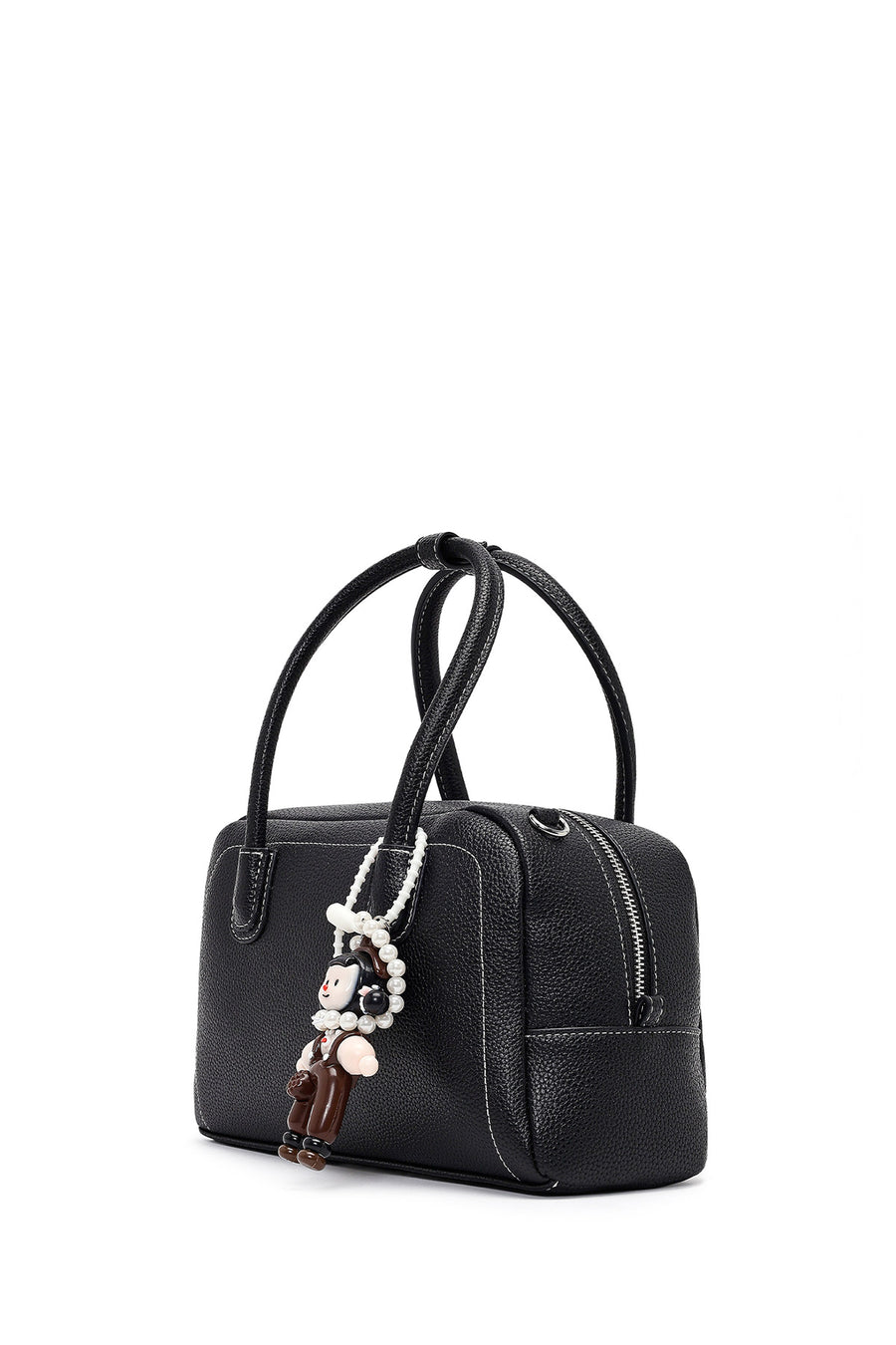 Women's Black Long Strap Charm Handbag