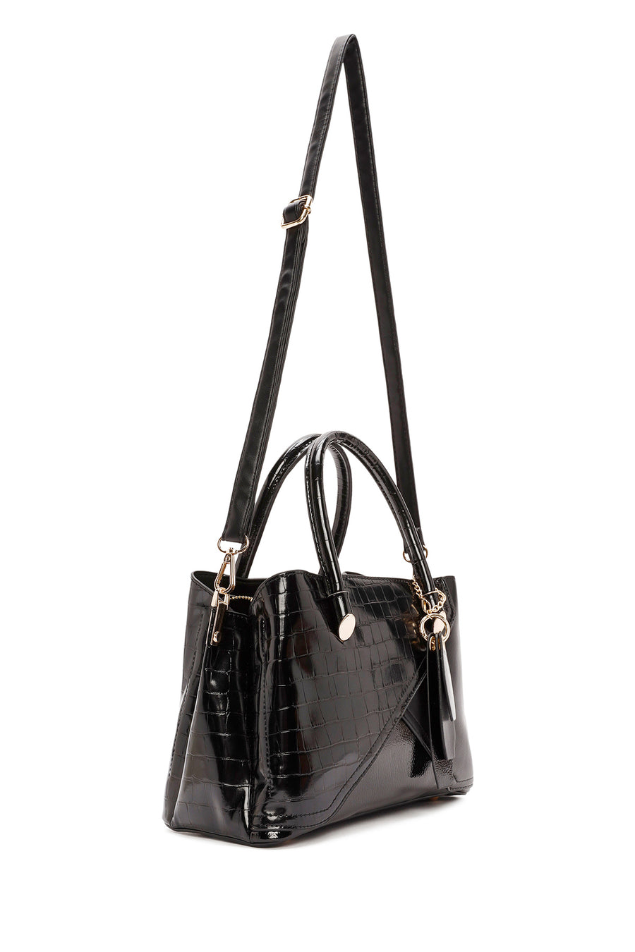 Women's Black Long Strap Crocodile Handbag