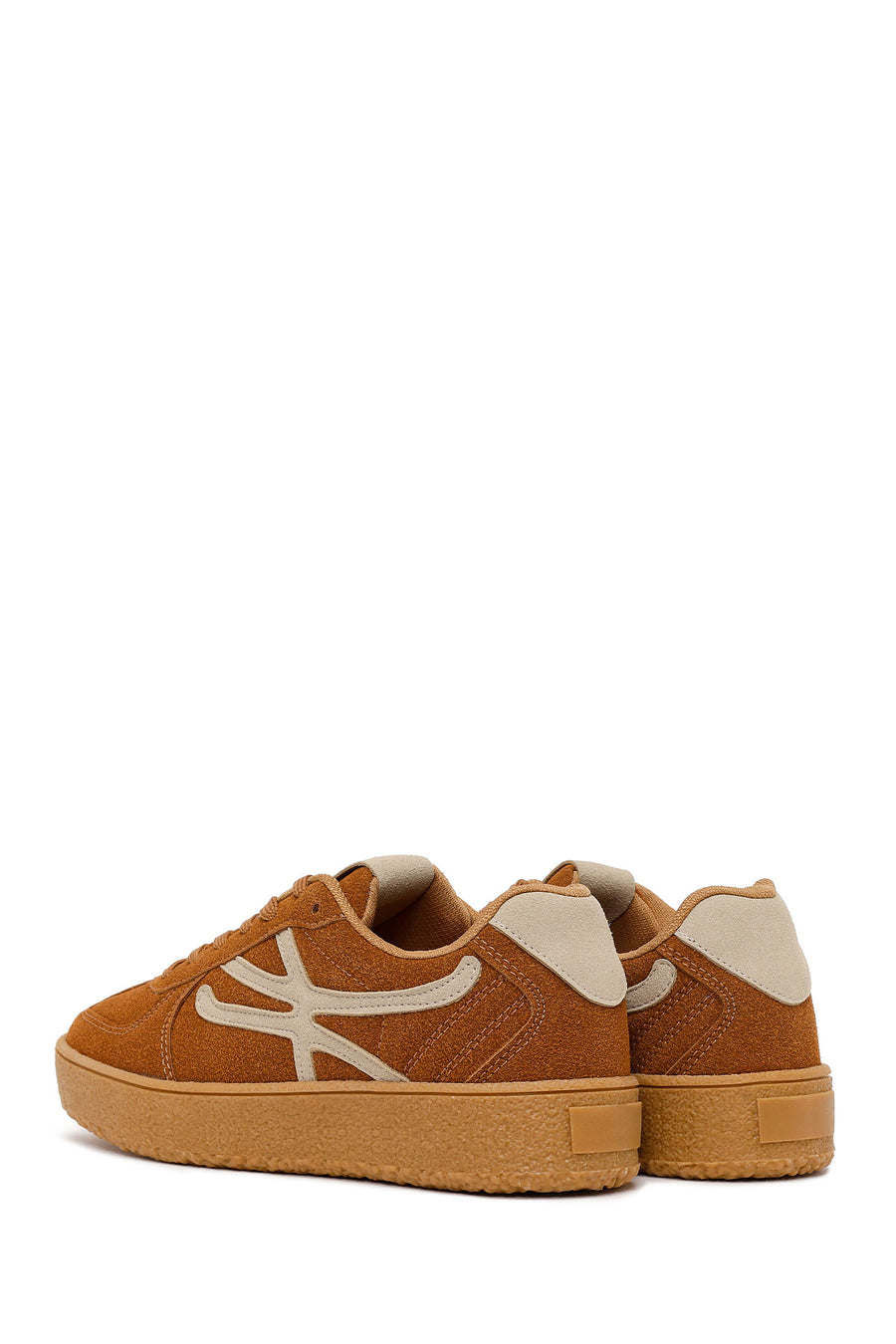 Woman Tan Lace-up Suede Sneaker