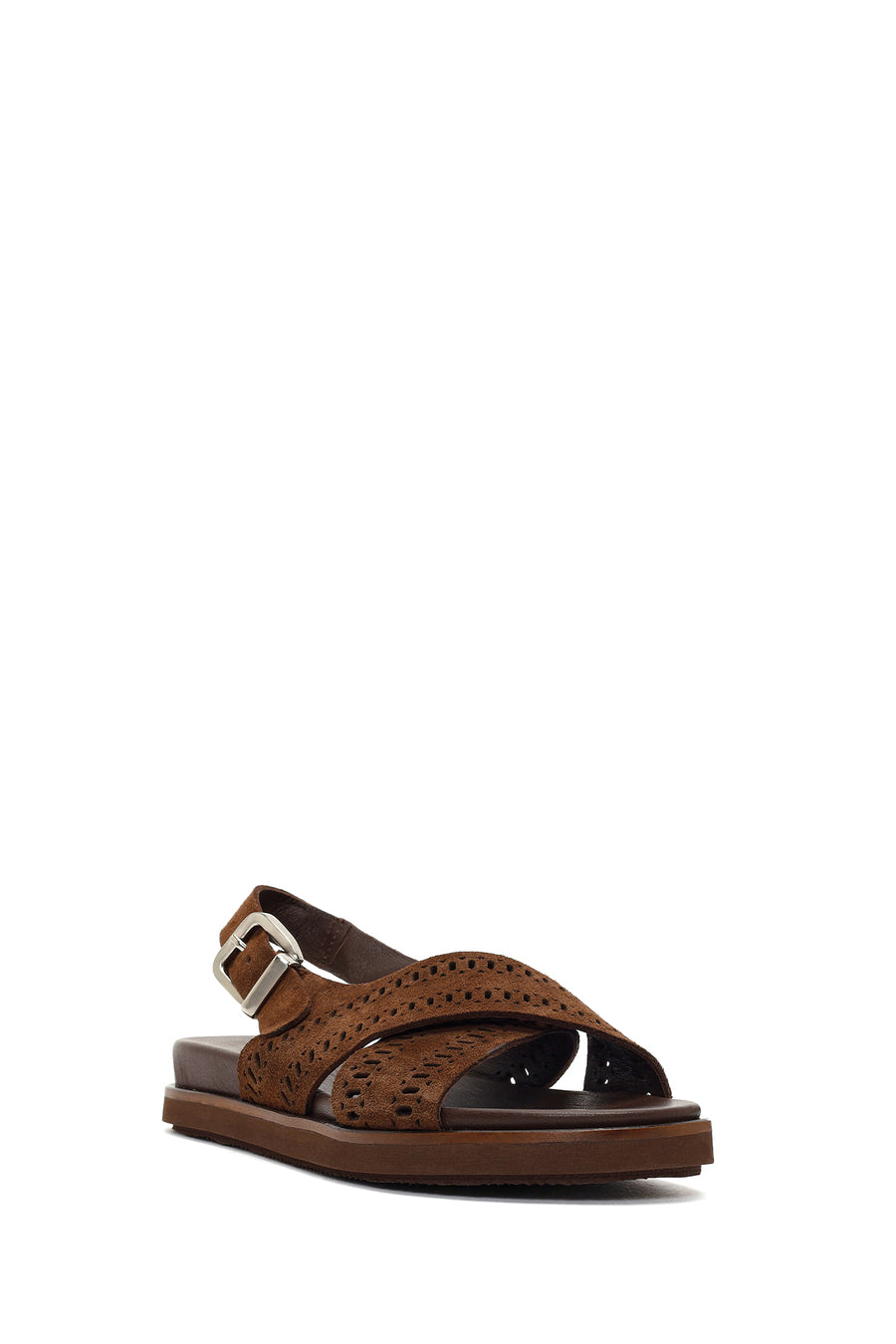 Woman Brown Patterned Suede Leather Sandals