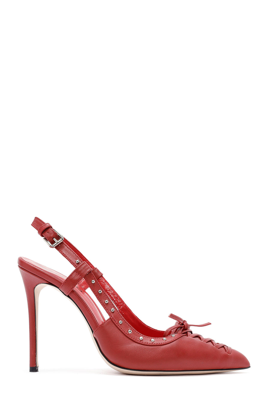 Women's Red Slingback High Thin Heel Leather Shoes 24WFD121118 | Derimod
