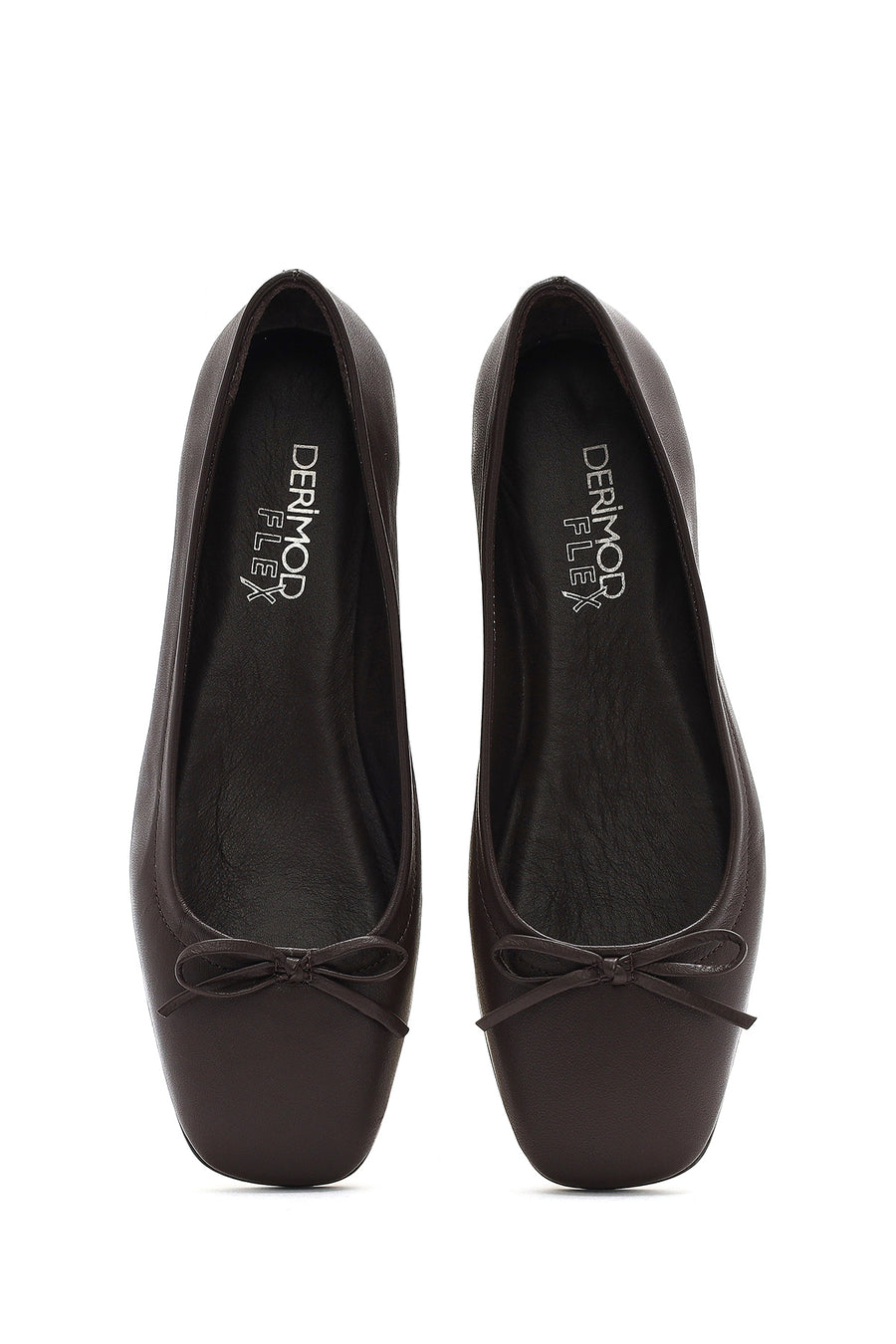 Derimod Flex Woman Brown Bow Leather Ballerine Shoes