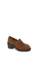 Woman Tan Chunky-Heel Suede Loafer | Derimod