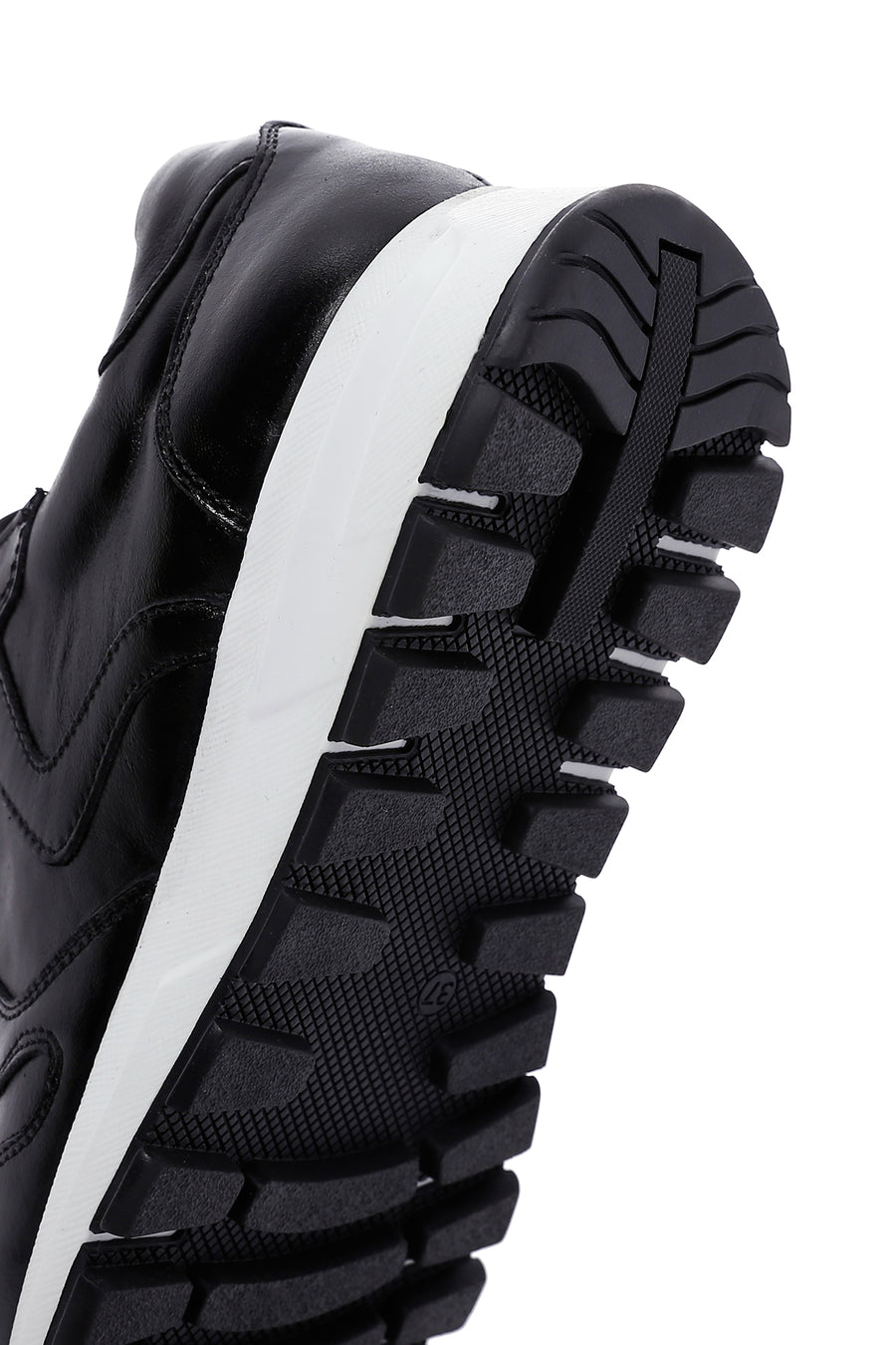 Women's Black Thick Soled Leather Sneaker