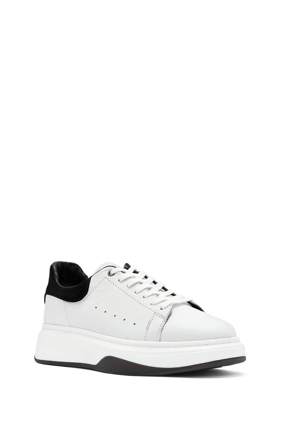Erkek Beyaz Bağcıklı Deri Sneaker