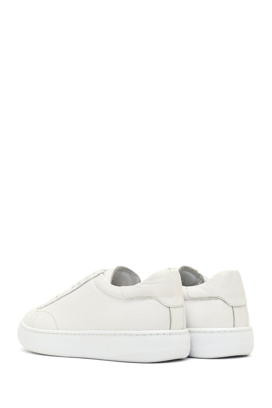 Men's White Lace-Up Thick-Soled Leather Sneaker