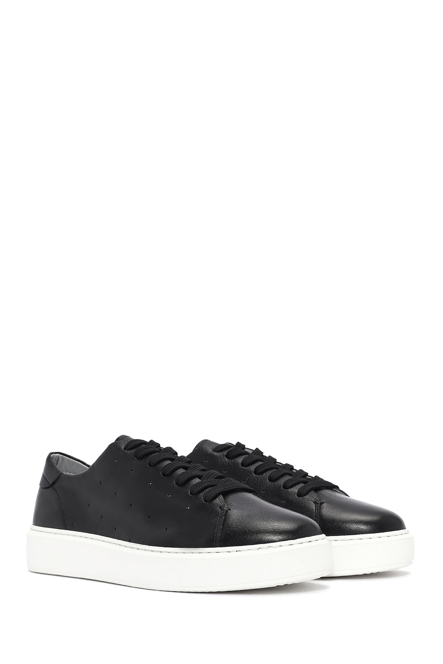 Men's Black Lace-up Thick-Sole Leather Sneaker
