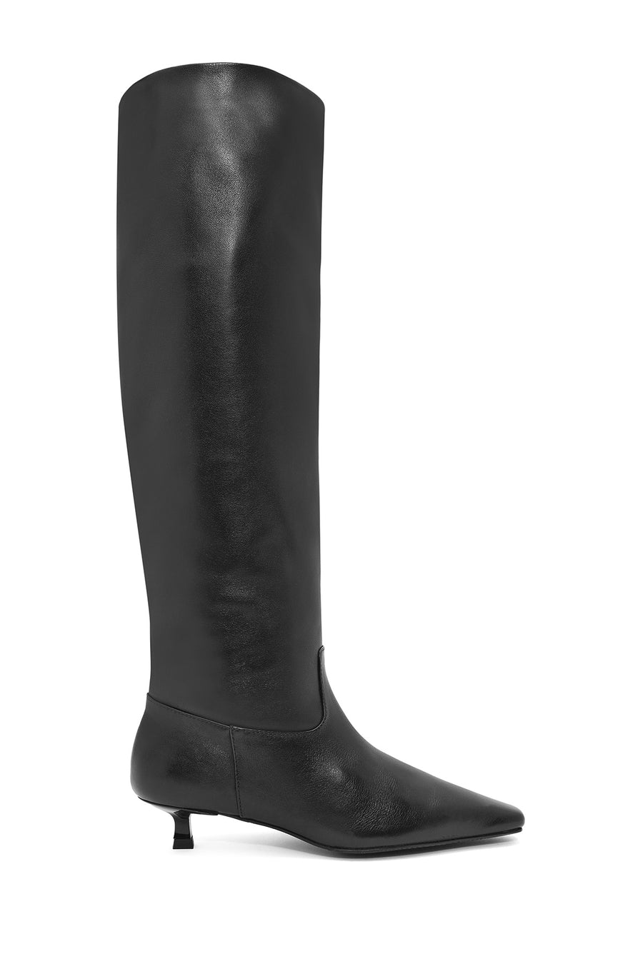 Women's Black Thin Short Heeled Leather Boots 24WFD142418 | Derimod