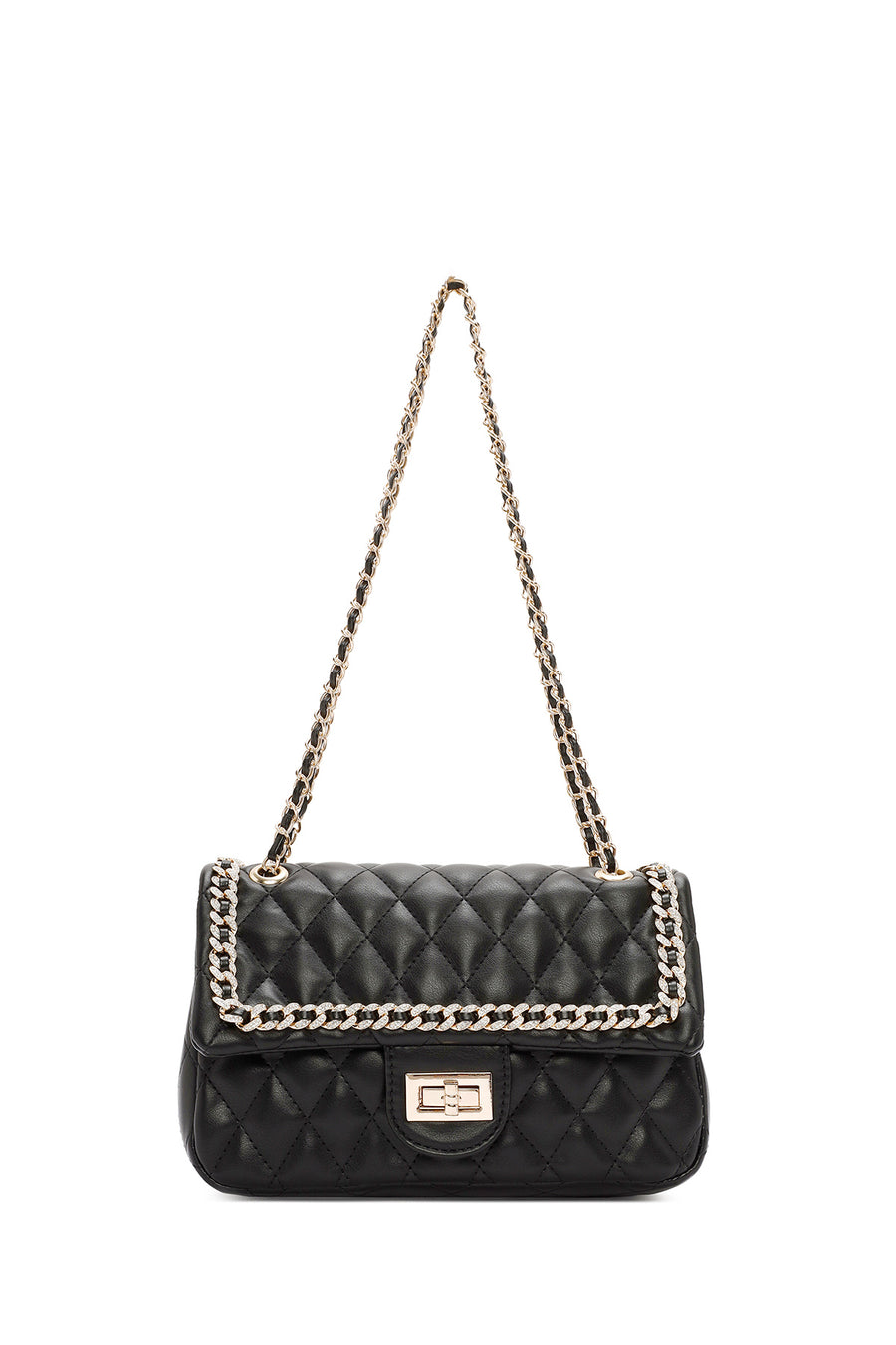 Women's Black Long Strap Quilted Patterned Shoulder Bag