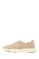 Woman Beige Stone-Embellished Suede Comfort Shoes | Derimod