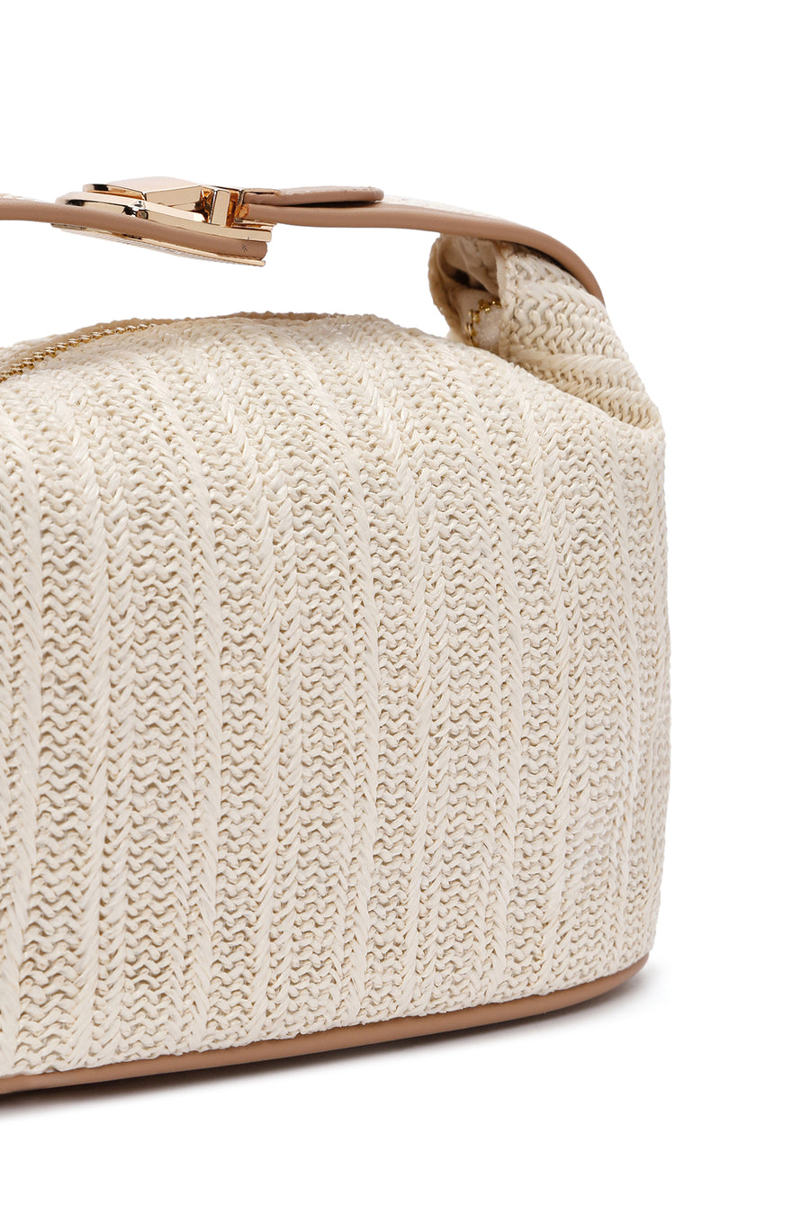 Women's Cream Long Strap Straw Handle Bag