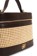 Woman Brown Long-Strap Printed Mini Box Crossbody Bag | Derimod