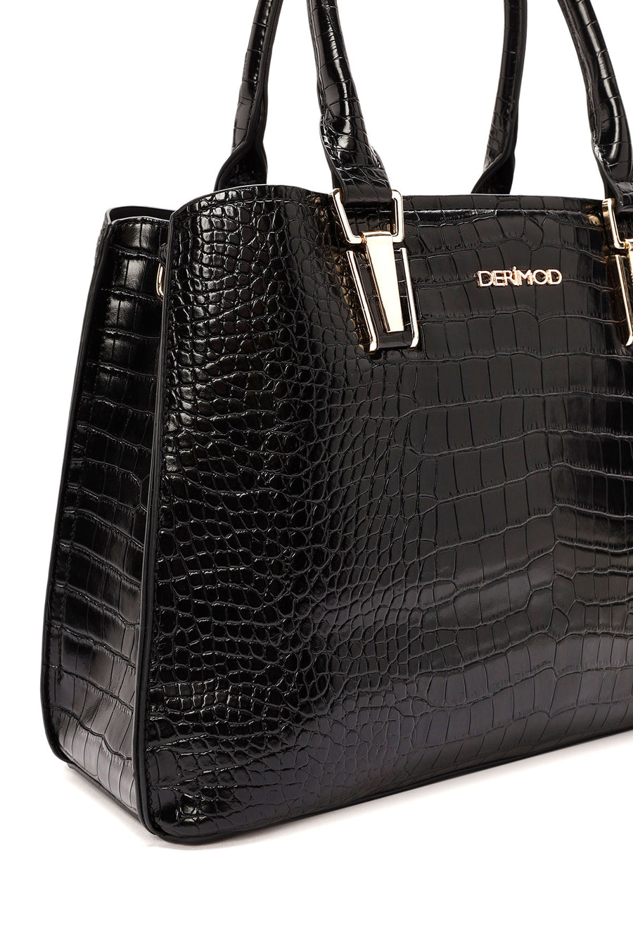 Women's Black Long Strap Crocodile Handbag