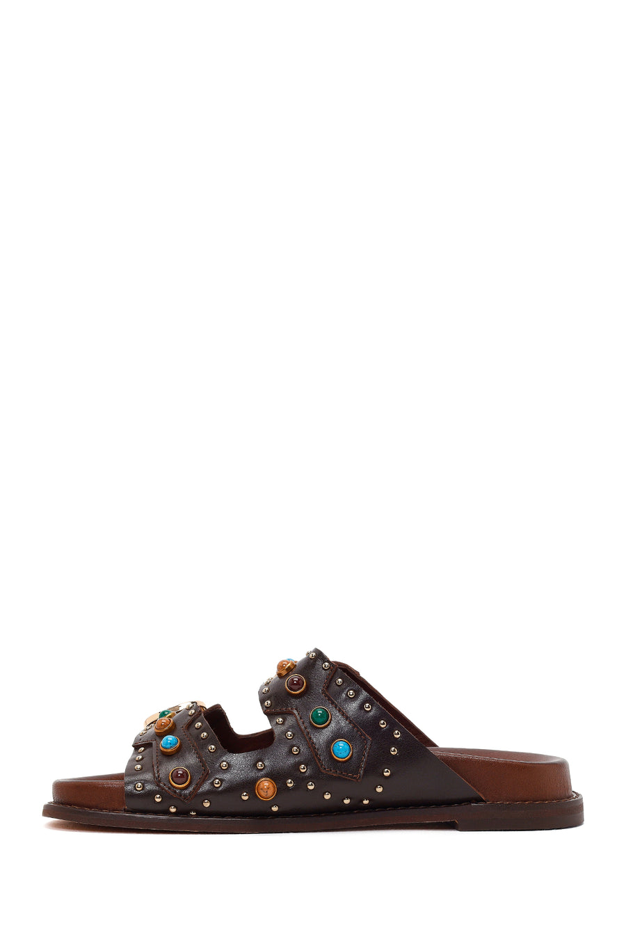 Women's Brown Studded Leather Slippers