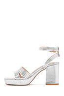 Women's Silver Metallic Thick Heeled Sandals | Derimod