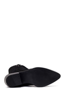 Woman Black Short Thick-Heeled Suede Cowboy Boots | Derimod