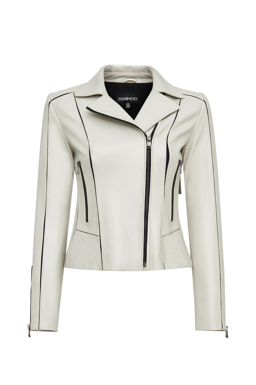 Kiara Women's Beige Slim-Fit Biker Leather Jacket 24WGD5859U4 | Derimod