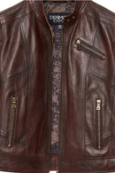 Kylie Women's Brown Mandarin Collar Leather Jacket | Derimod