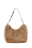 Women's Beige Long Strap Plush Shoulder Bag | Derimod