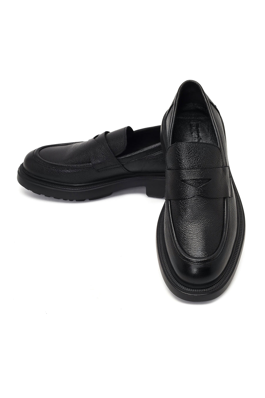 Men's Black Thick-Soled Leather Loafer