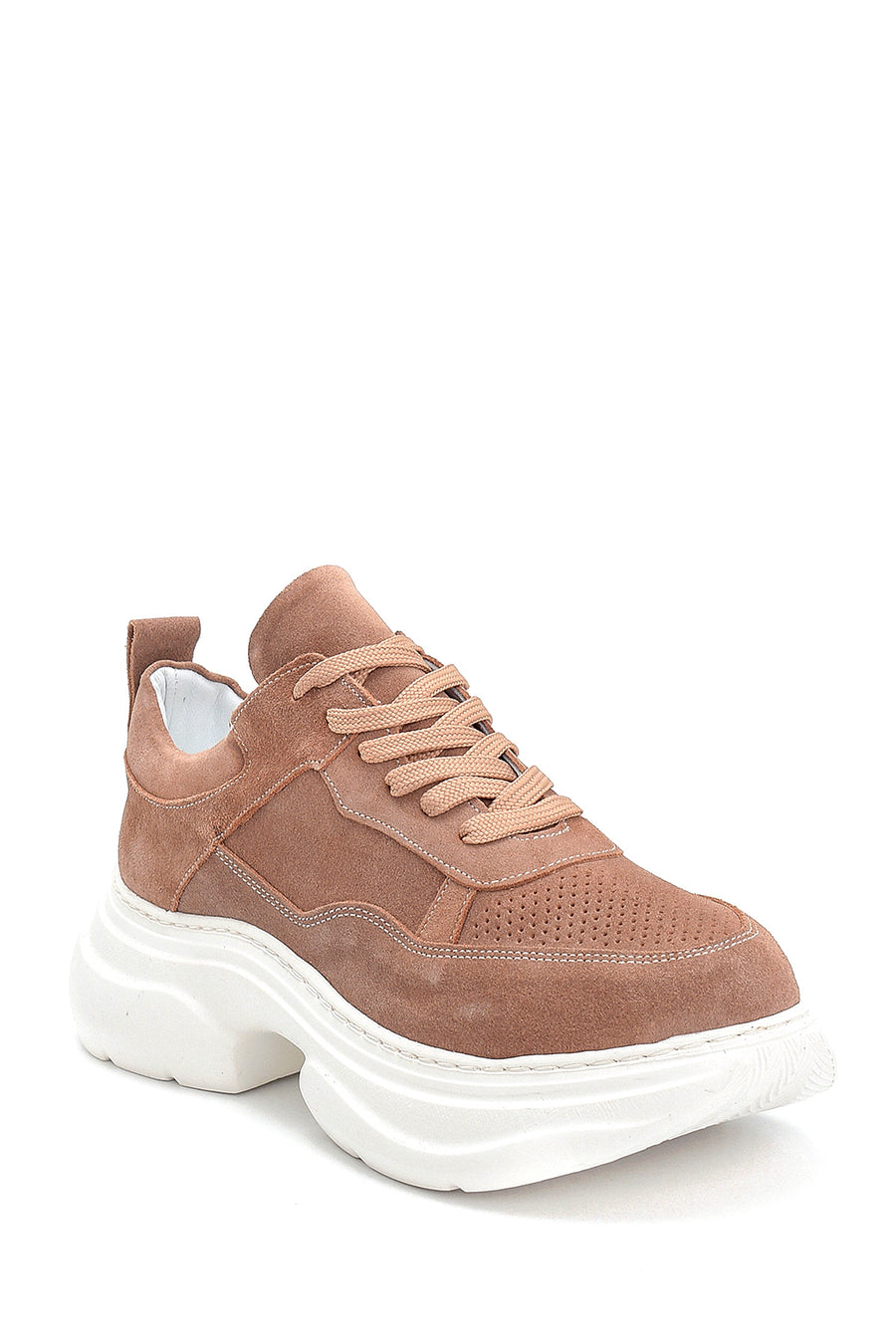 Kadın Kahverengi Süet Deri Kalın Tabanlı Sneaker