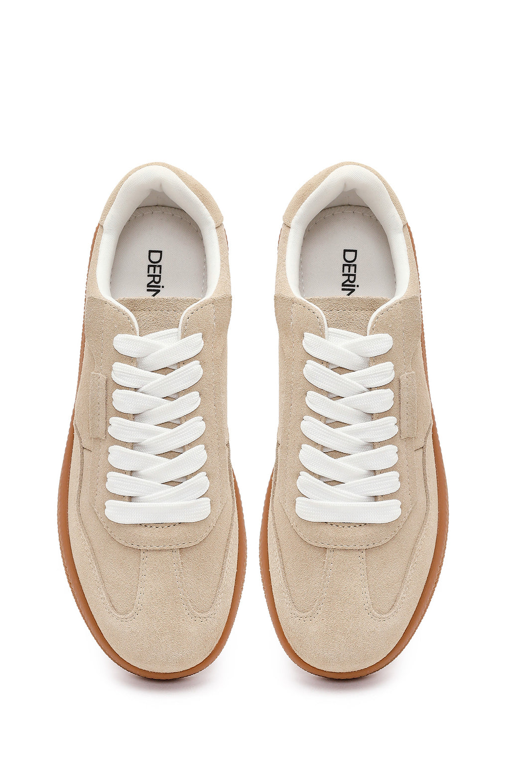 Kadın Bej Bağcıklı Süet Deri Sneaker