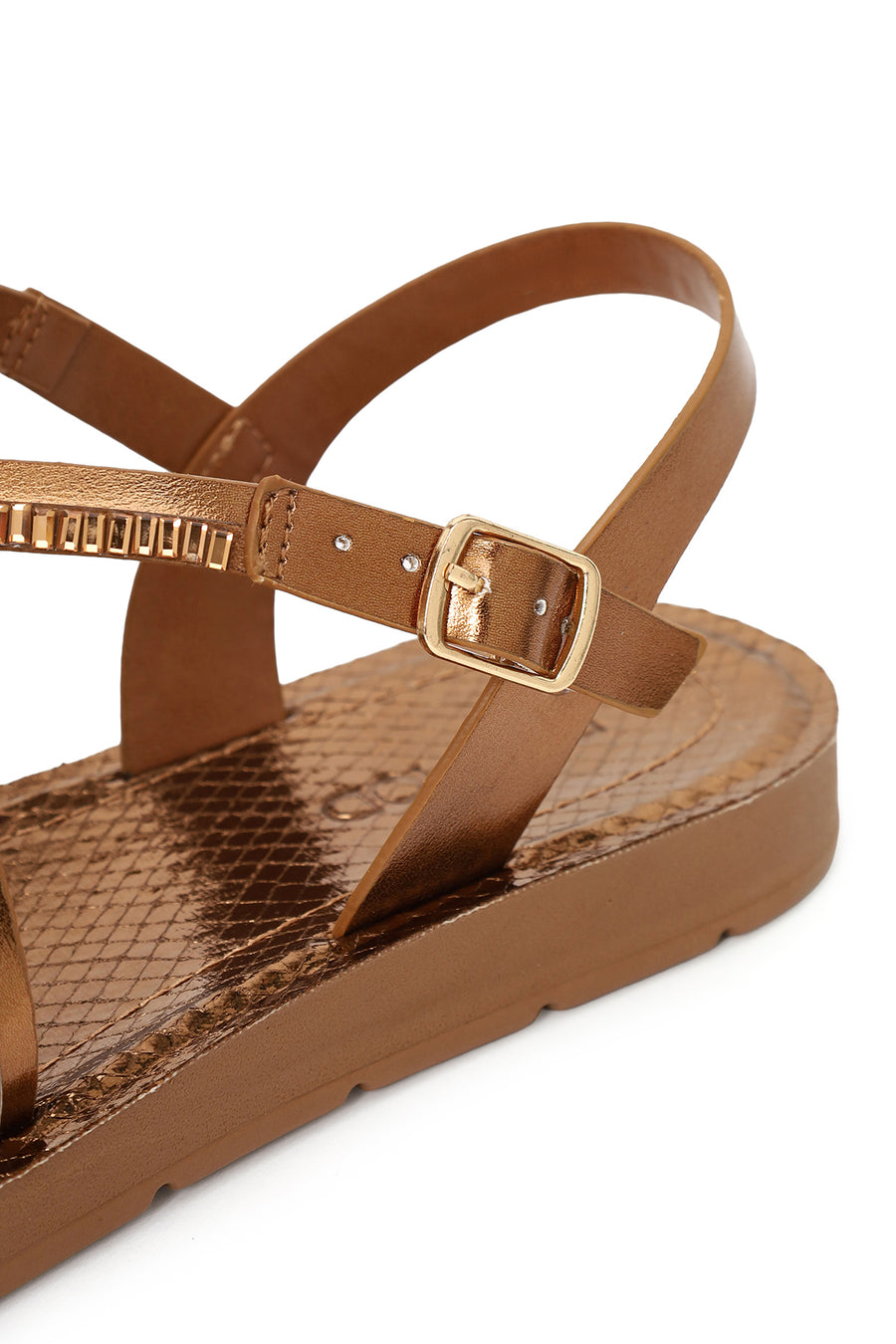 Woman Bronze Ankle Buckle Jeweled Sandal