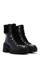 Women's Black Short Heeled Leather Boots | Derimod