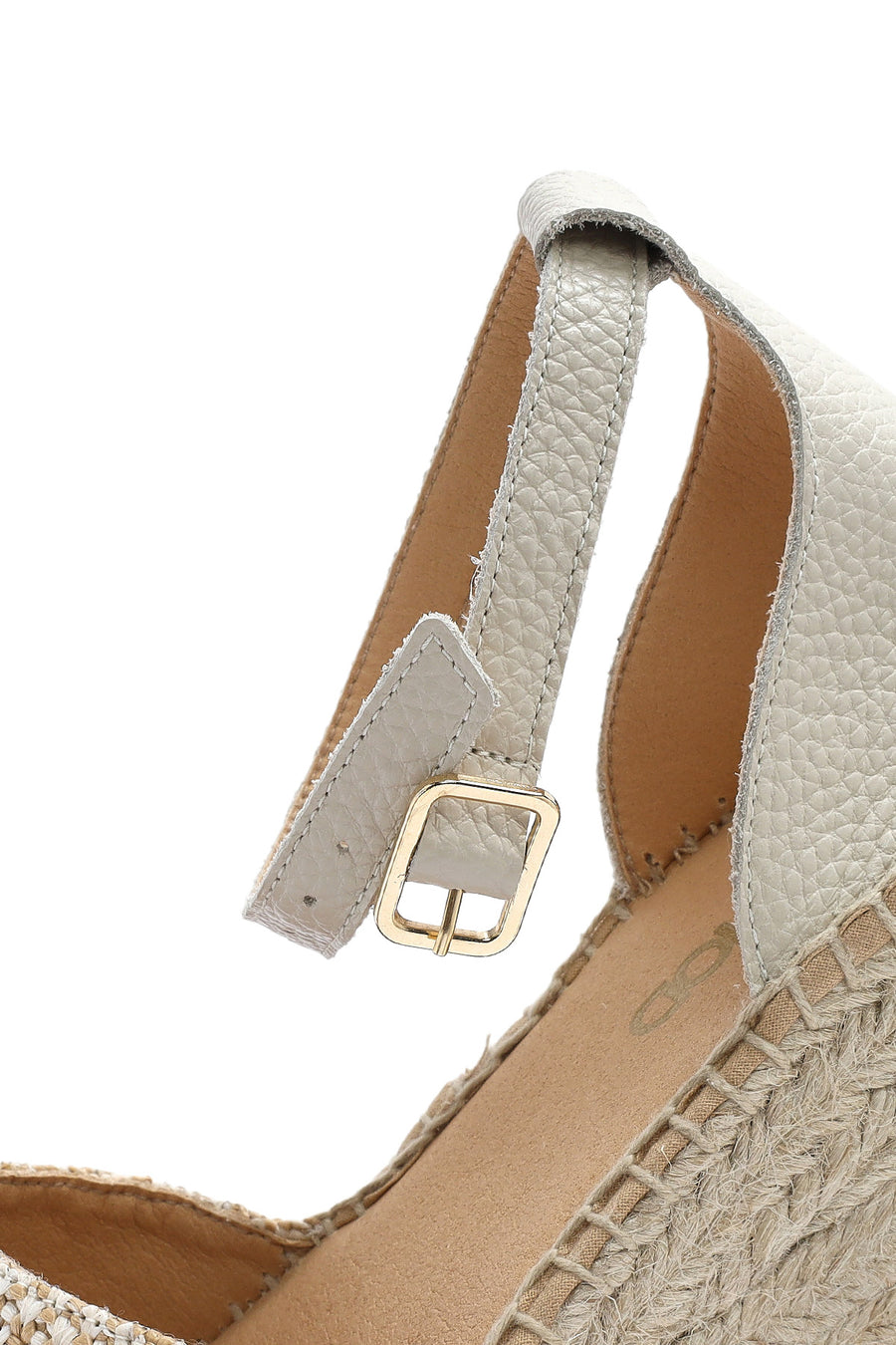 Women's Beige Buckle Ankle Wedge Heel Straw Leather Espadrille Sandals