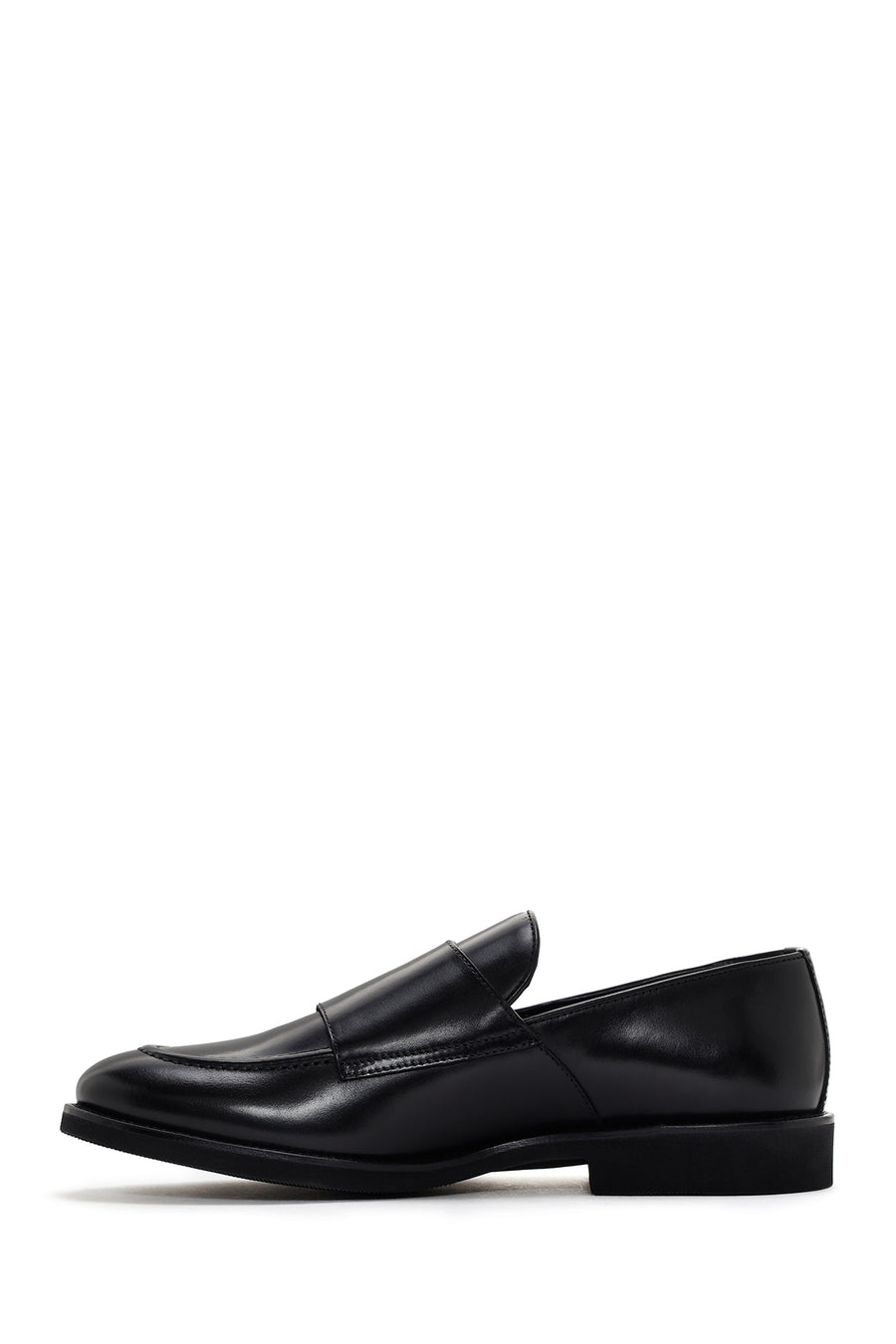 Men's Black Double Buckle Leather Casual Loafer