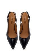 Women's Black Ankle Buckle Open Back Thin Heel Patent Leather Shoes | Derimod