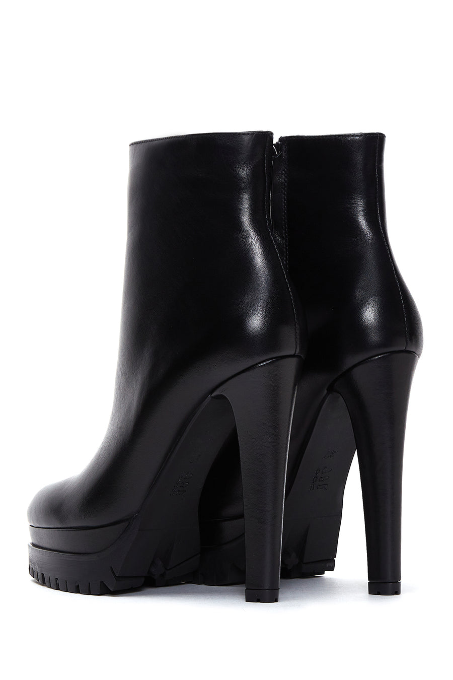 Women's Black Leather Plaftorm High Heeled Boots