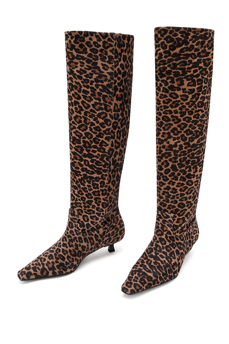 Women's Leopard Thin Low Heel Suede Leather Boots