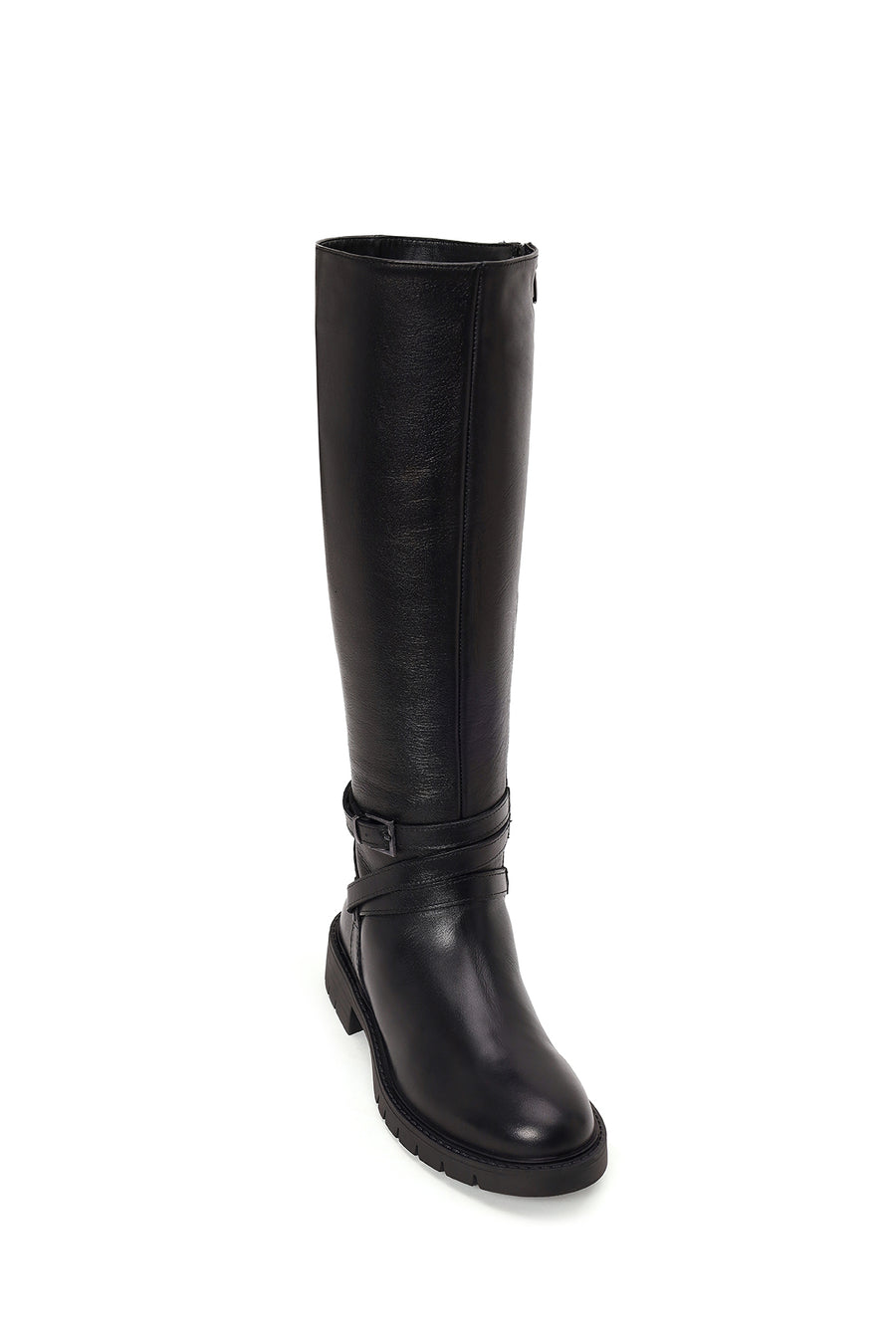 Woman Black Zip Closure Leather Boots