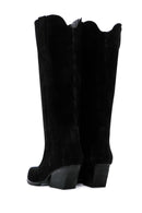 Women's Black Suede Leather Heeled Cowboy Boots | Derimod