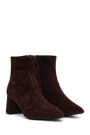 Woman Brown Zip Closure Chunky-Heeled Suede Leather Boots | Derimod