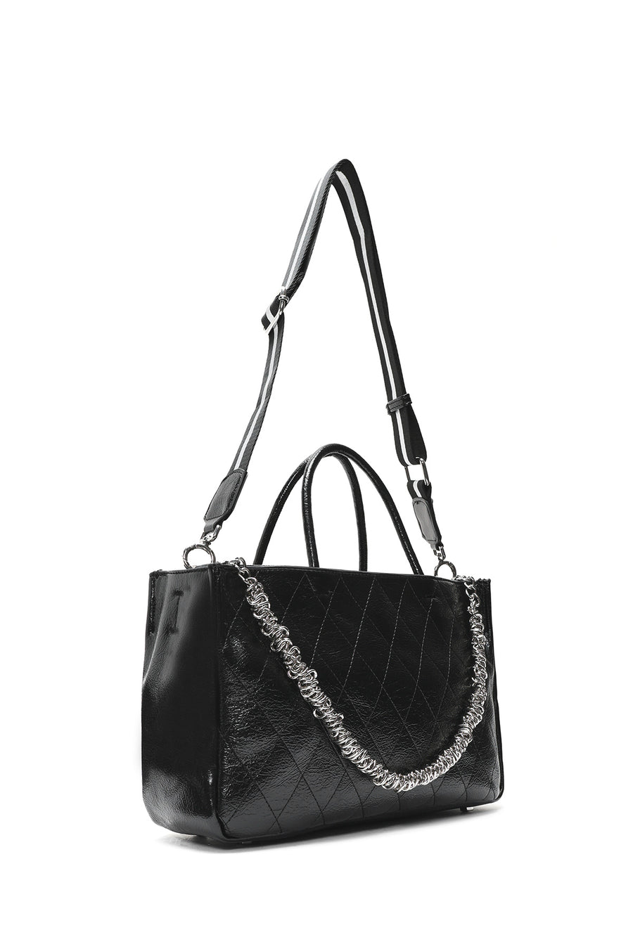 Women's Black Chain Strap Printed Handbag