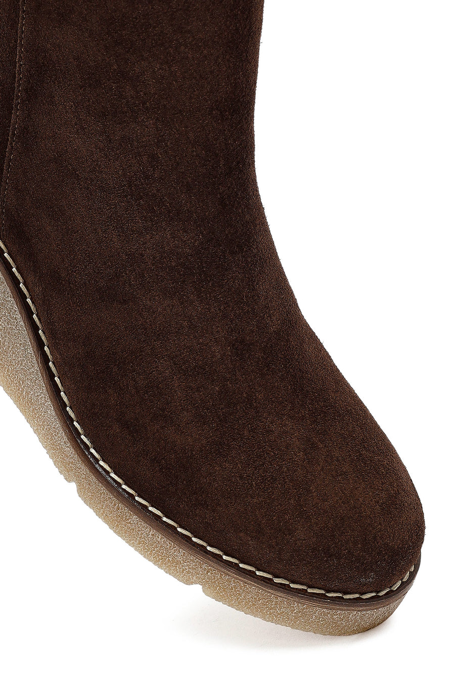Woman Brown Zippered Wedge Heel Suede Leather Boat