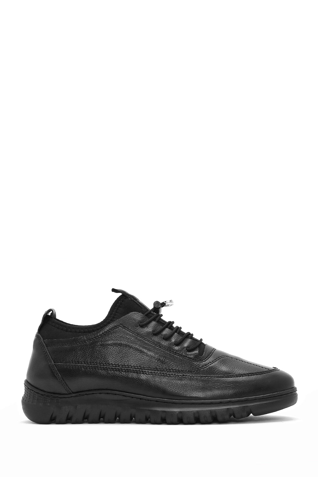Erkek Siyah Bağcıklı Deri Casual Sneaker