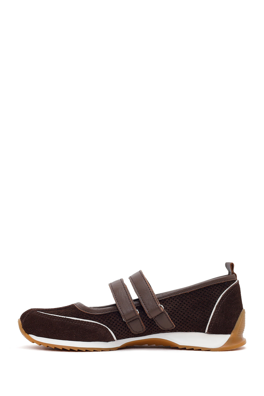Women's Brown Strapped Suede Leather Ballet Flats